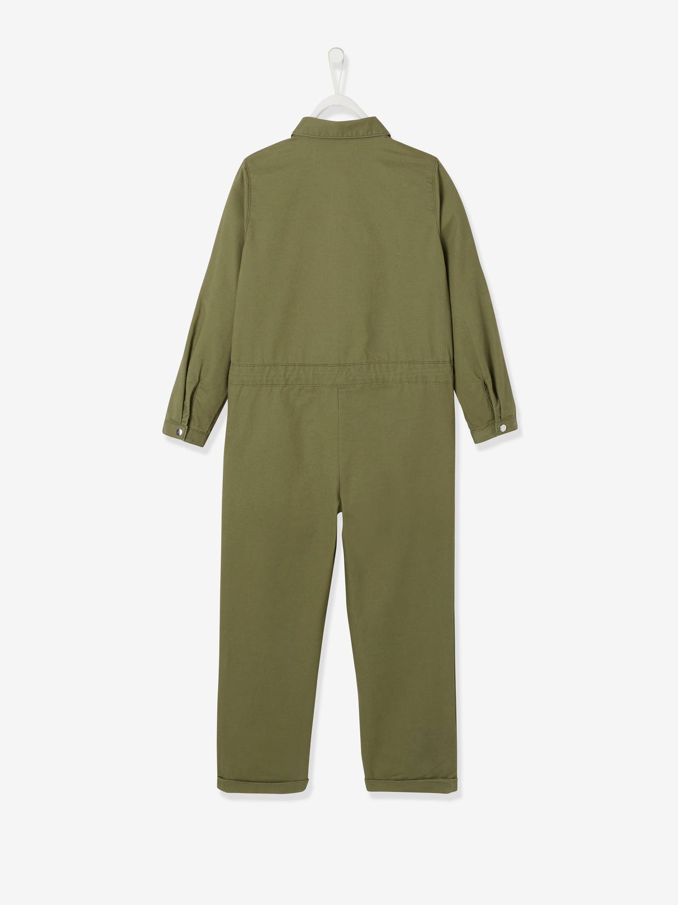 Macacão longo em tecido fluido, para meninas, verde escuro liso
