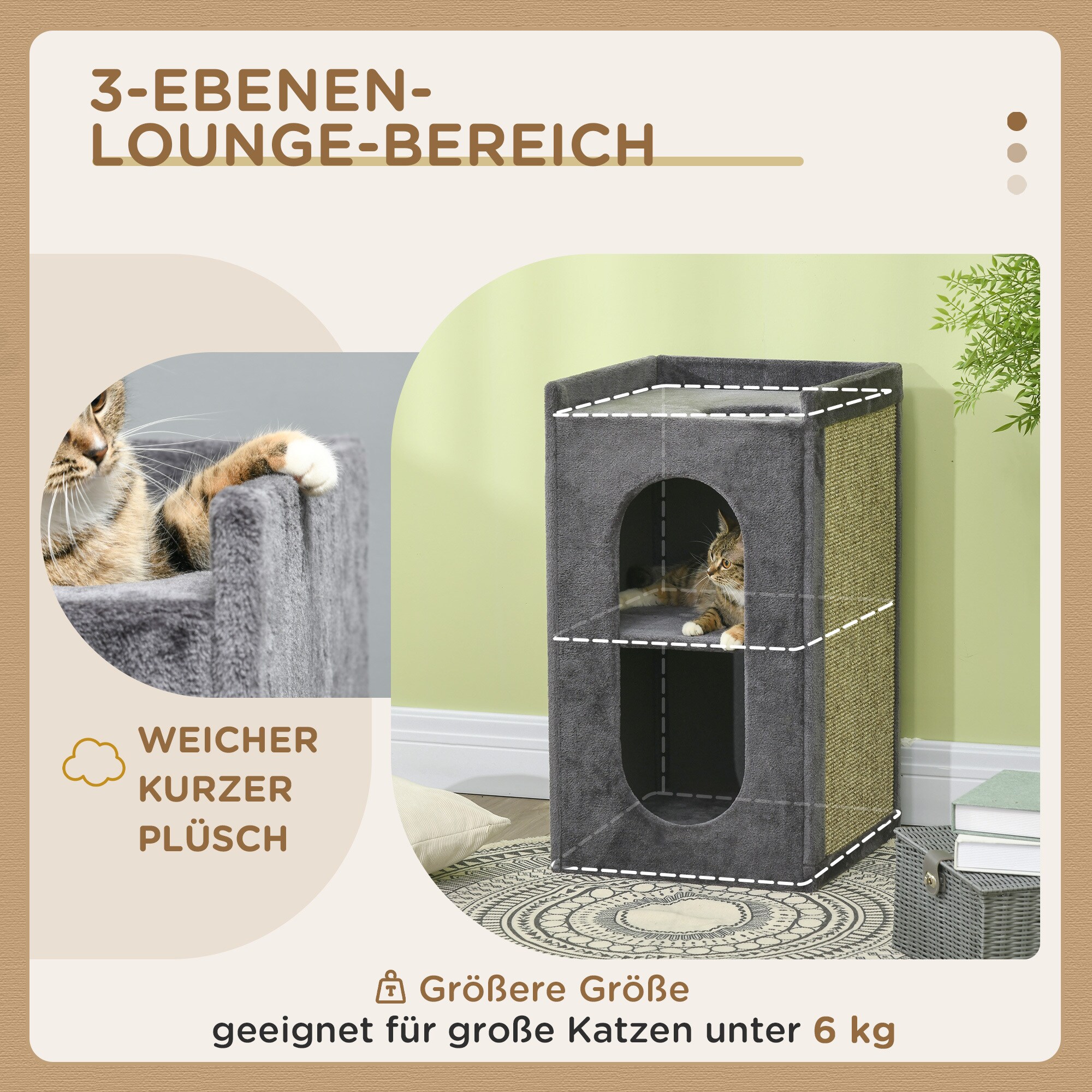 PawHut Kratztonne mit Kratzmatte grau 45L x 45B x 81H cm