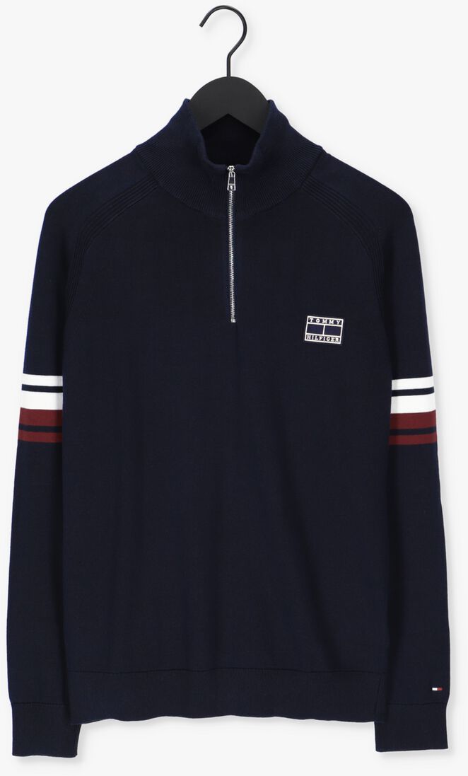 TOMMY HILFIGER donkerblauwe tommy hilfiger trui varsity sleeve stripe zip mock