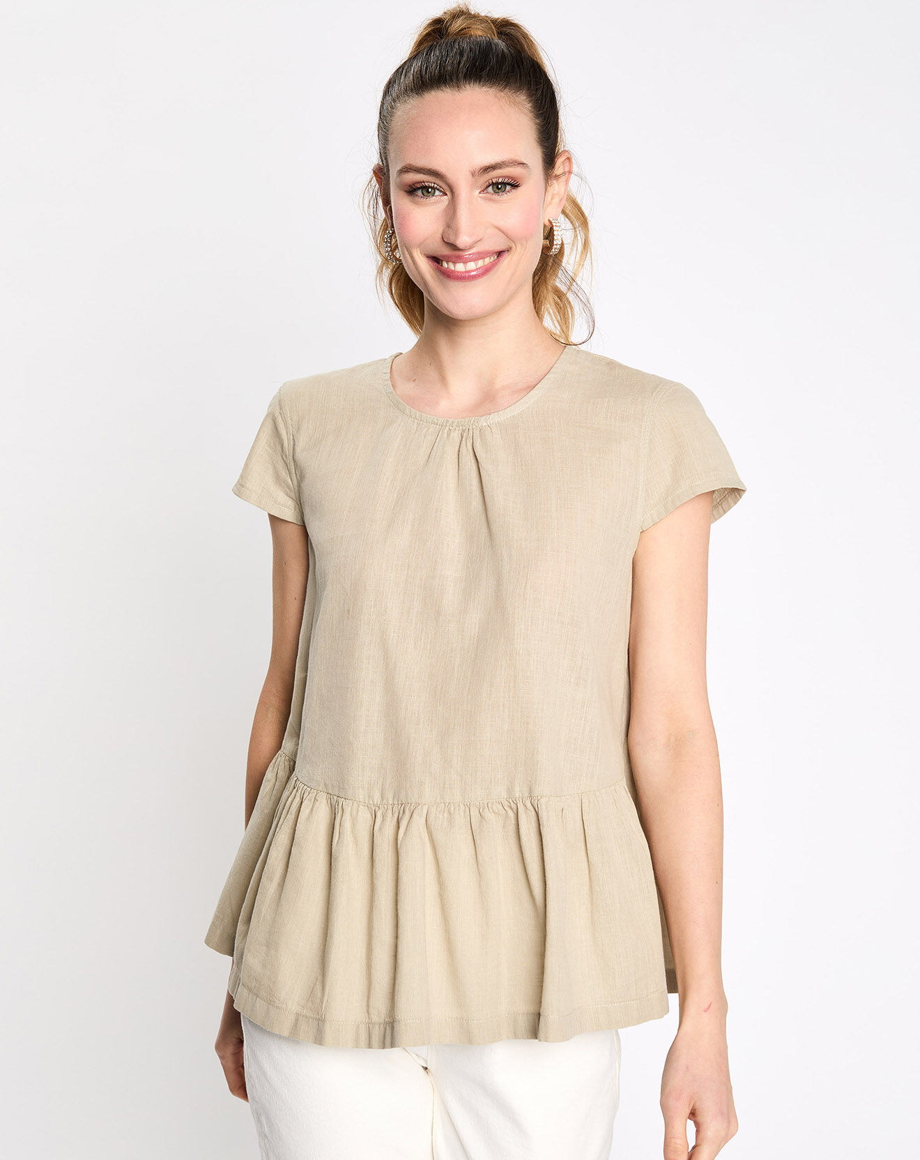 Esprit Top en Lin à volant sans manches beige/vert
