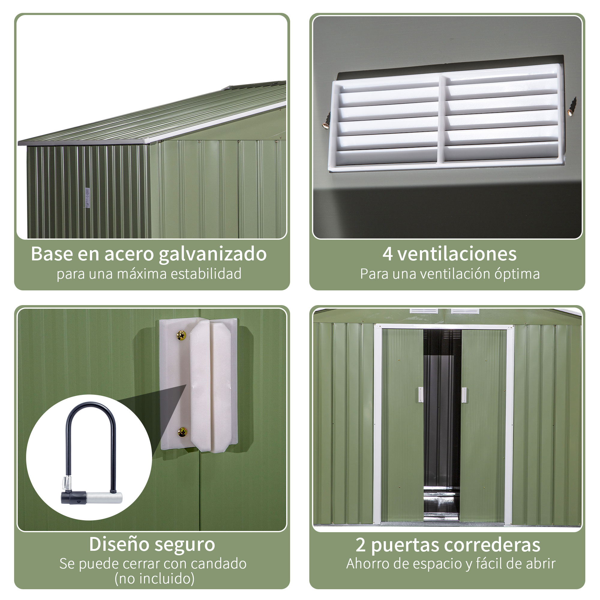 Casinha de jardim metálica Outsunny para armazenamento de ferramentas com base incluída.