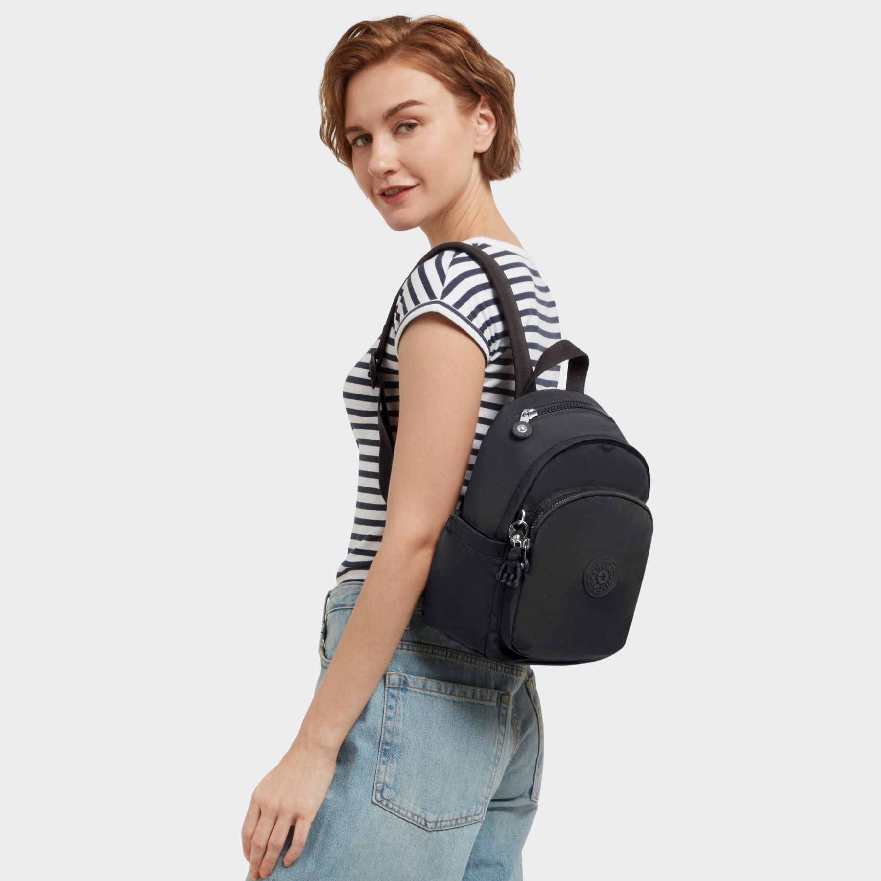DELIA MINI Petit Sac à Dos avec Poche Frontale et Poignée Supérieure - Black Noir
