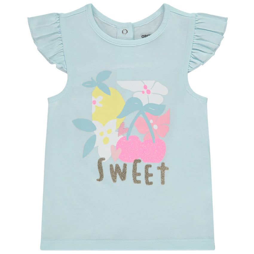 T-shirt manches courtes print pailleté fruits pour bébé fille - Bleu