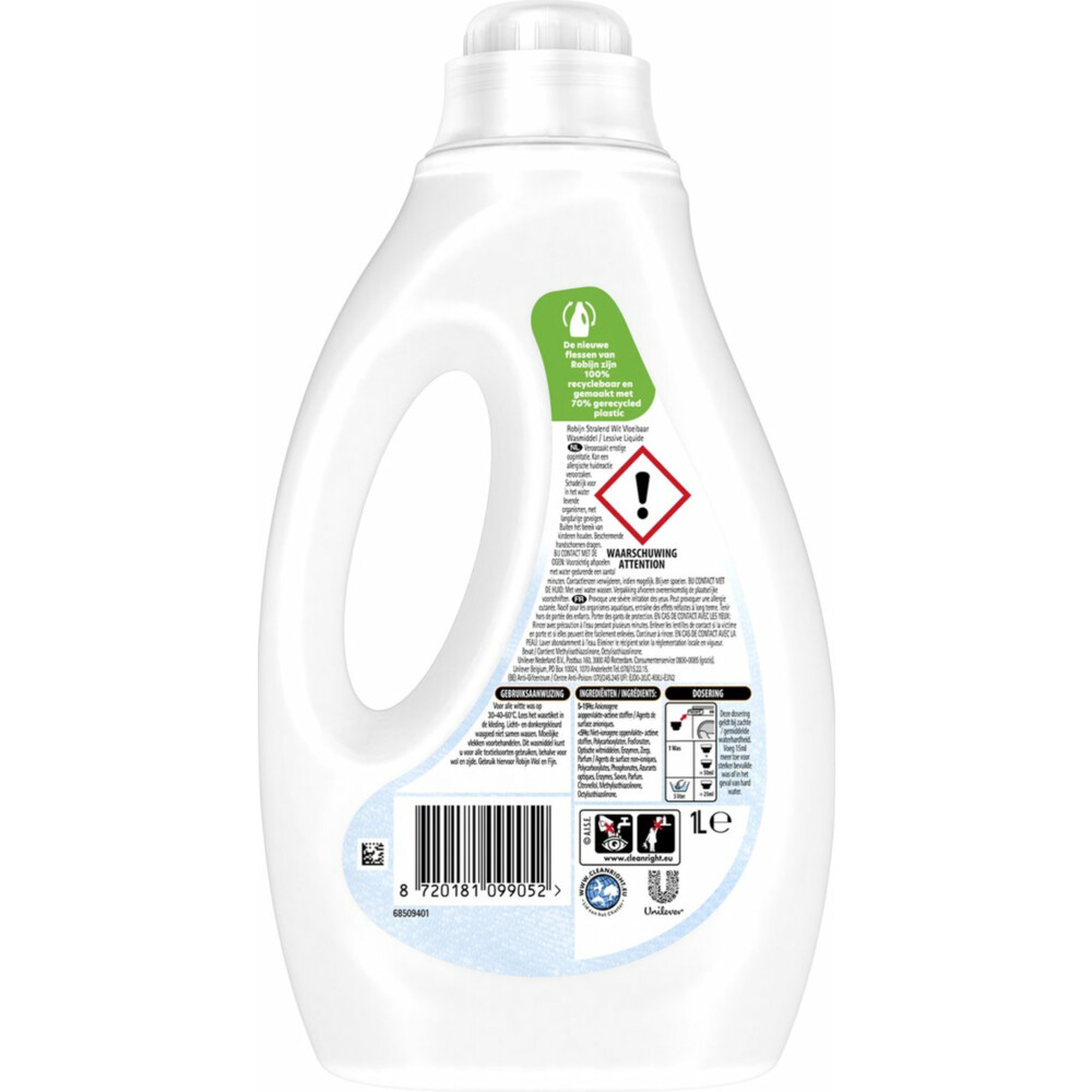 6x Robijn Vloeibaar Wasmiddel Stralend Wit 20 Wasbeurten1 liter