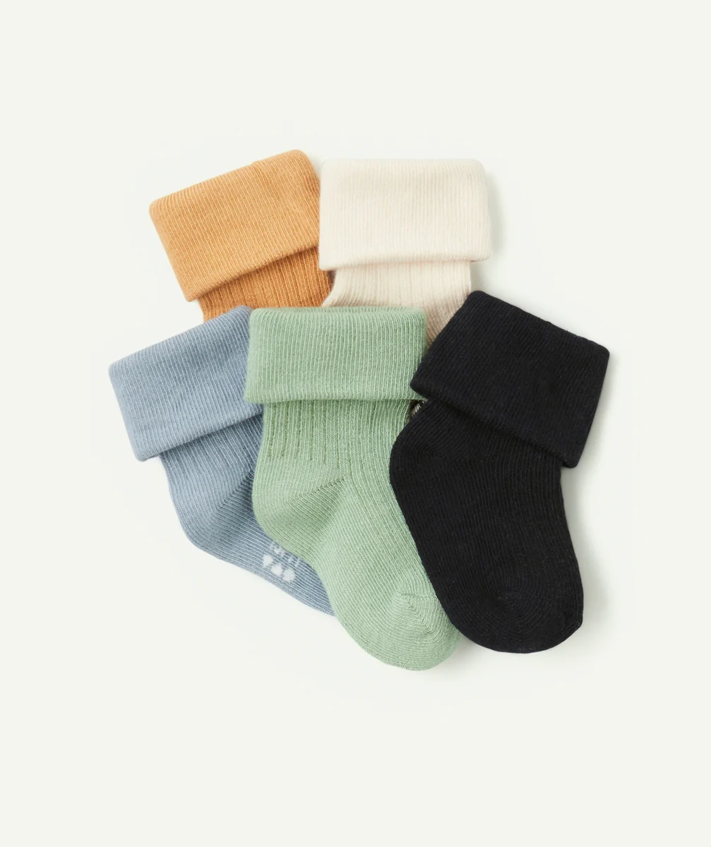 lot de 5 chaussettes hautes colorées bébé garçon en coton bio avec plis