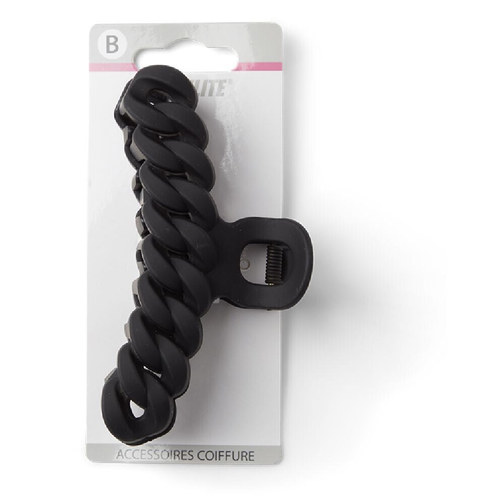 Pince à cheveux effet tressé plastique noir mat 11cm