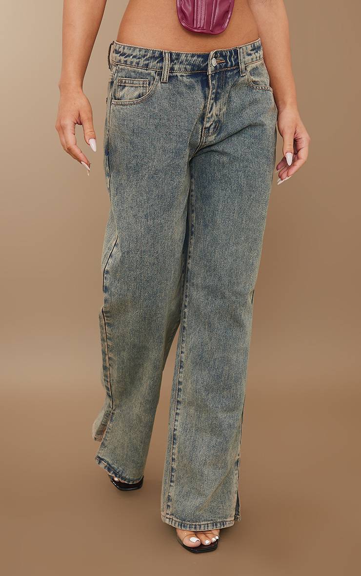 Délavage Vintage Jean Taille Mi-haute À Ourlet Fendu