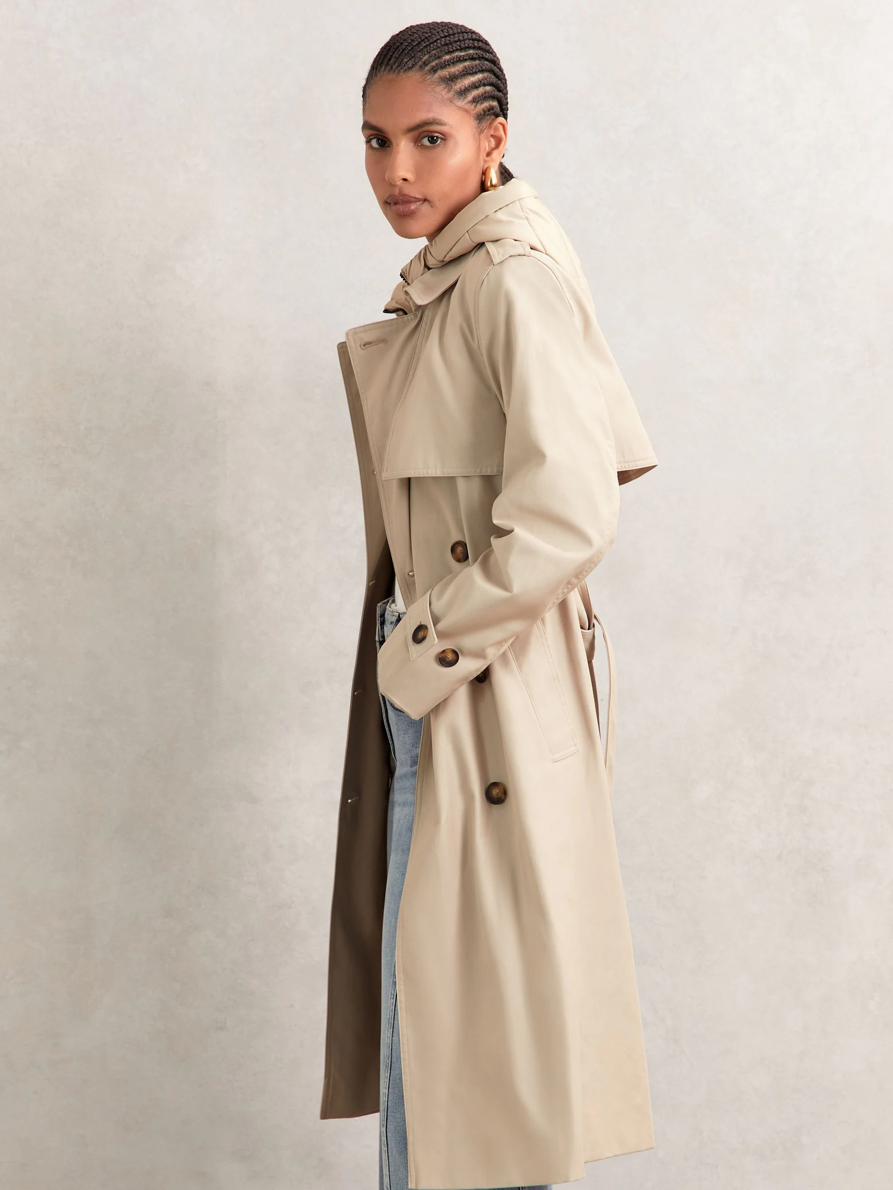 Pastelgeel - Reiss trenchcoat Double breasted Met capuchon