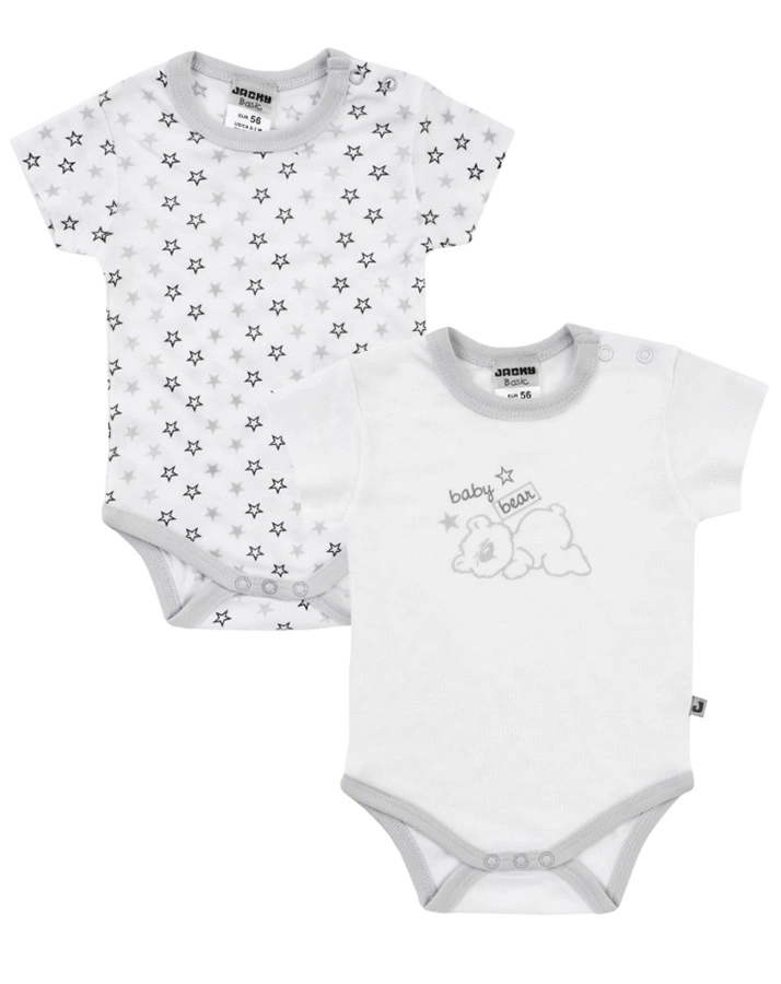 Kurzarm-Body BABY BEAR 2er-Pack in weiß/grau