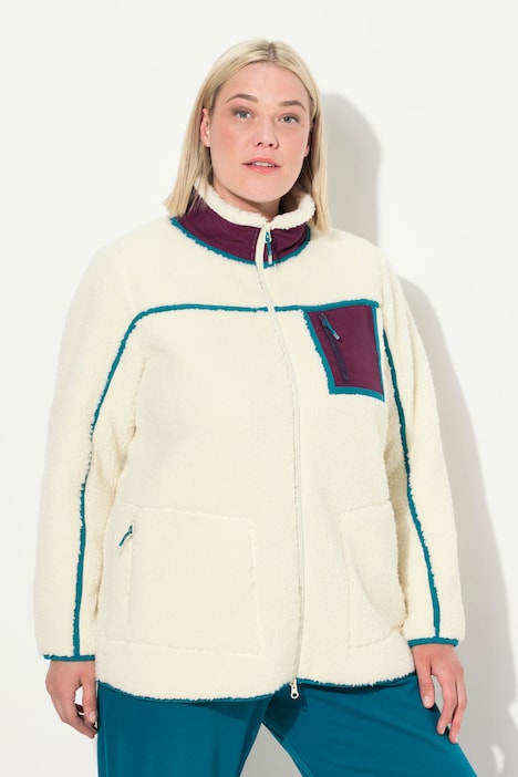 Teddy-Fleecejacke, Stehkragen, 2-Wege-Zipper