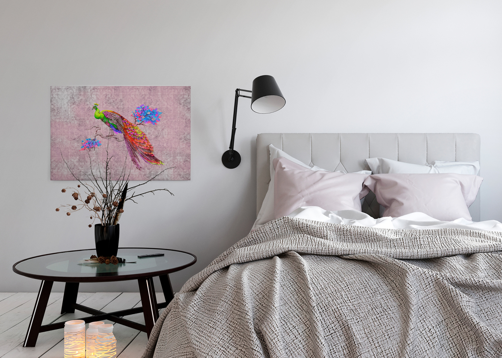 Leinwandbild PFAU- rosa-rot - 90x60 cm