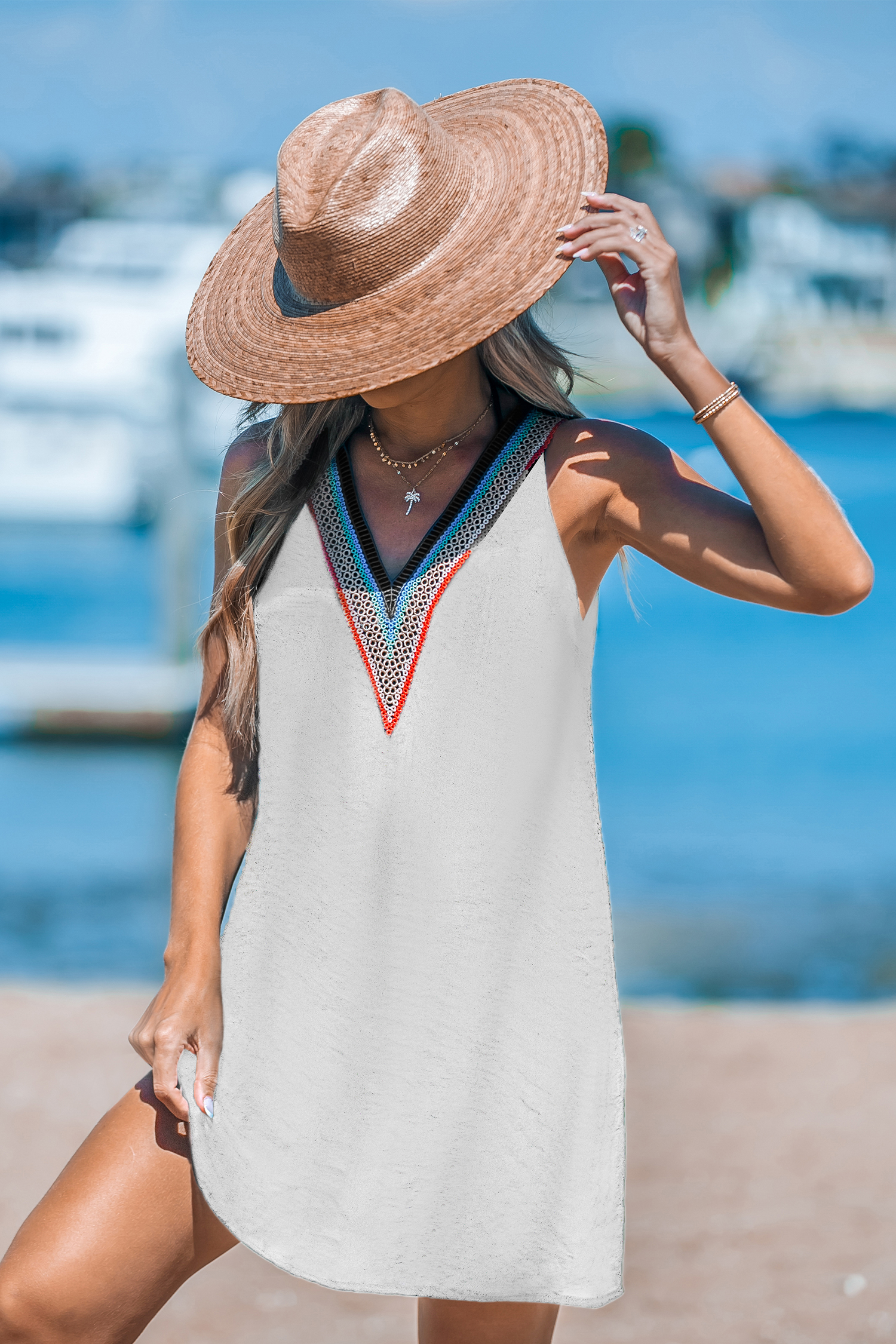 Robe mini cover up sans manches à col en V