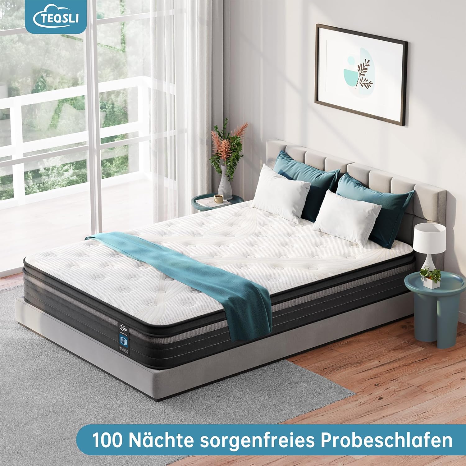TeQsli Gel Taschenfederkernmatratze 180x200 cm 25 cm Höhe 9-Zonen Matratze H3 H4 Härtegrad, Orthopädische & Ergonomische Federkernmatratze mit Gel-Memory-Schaum, Öko-Tex & CertiPUR Zertifiziert