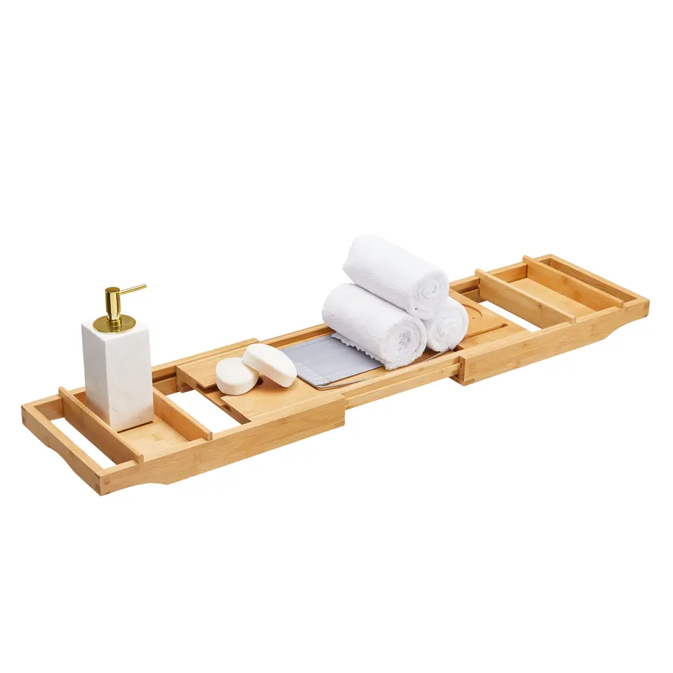 Badplank met Boekenhouder – Uitschuifbare Bad Brug – 75 tot 109 cm Breed