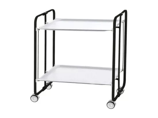 Chariot pliant à roulettes, table pliante roulante - Structure métallique noire, 2 niveaux en stratifié blanc - 72*66*43 cm - BAUHAUS