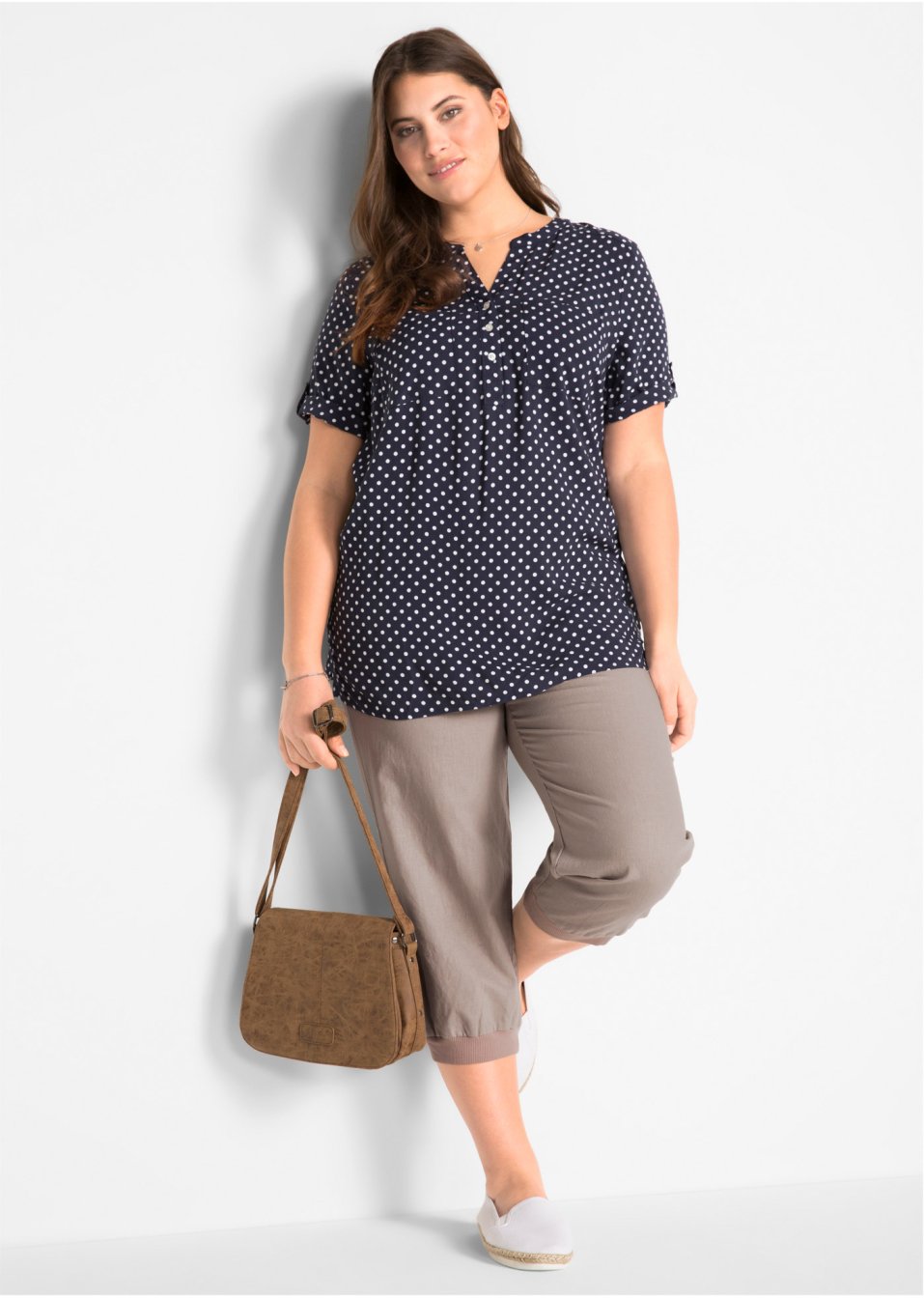 Pantalon en lin 3/4 avec taille confortable, Loose-Fit