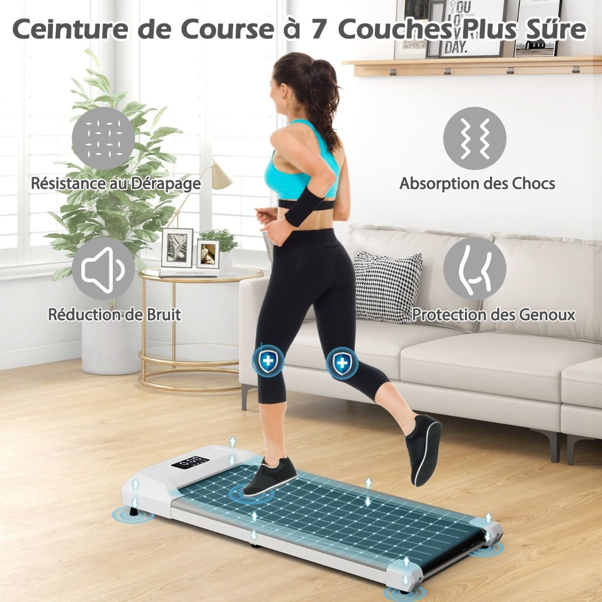 Tapis de Course Mince Tapis de Jogging avec Capacité de 120 Kg Télécommande et Écran Led Inclinable à Roulettes Tapis de Course à Glisser Gris/Noir/Rose - Lidl-Manfred