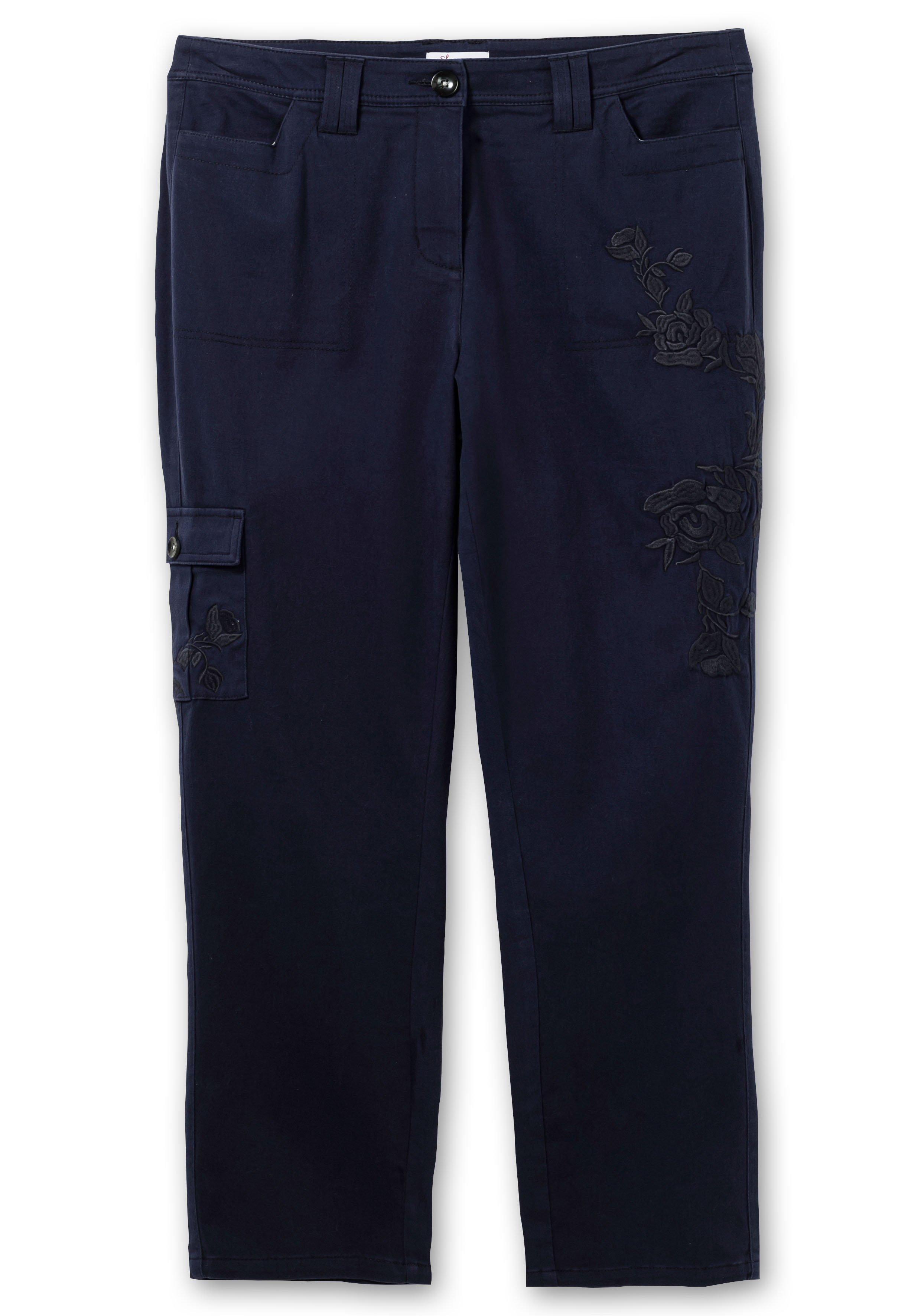 Cargohose mit Blumenstickerei