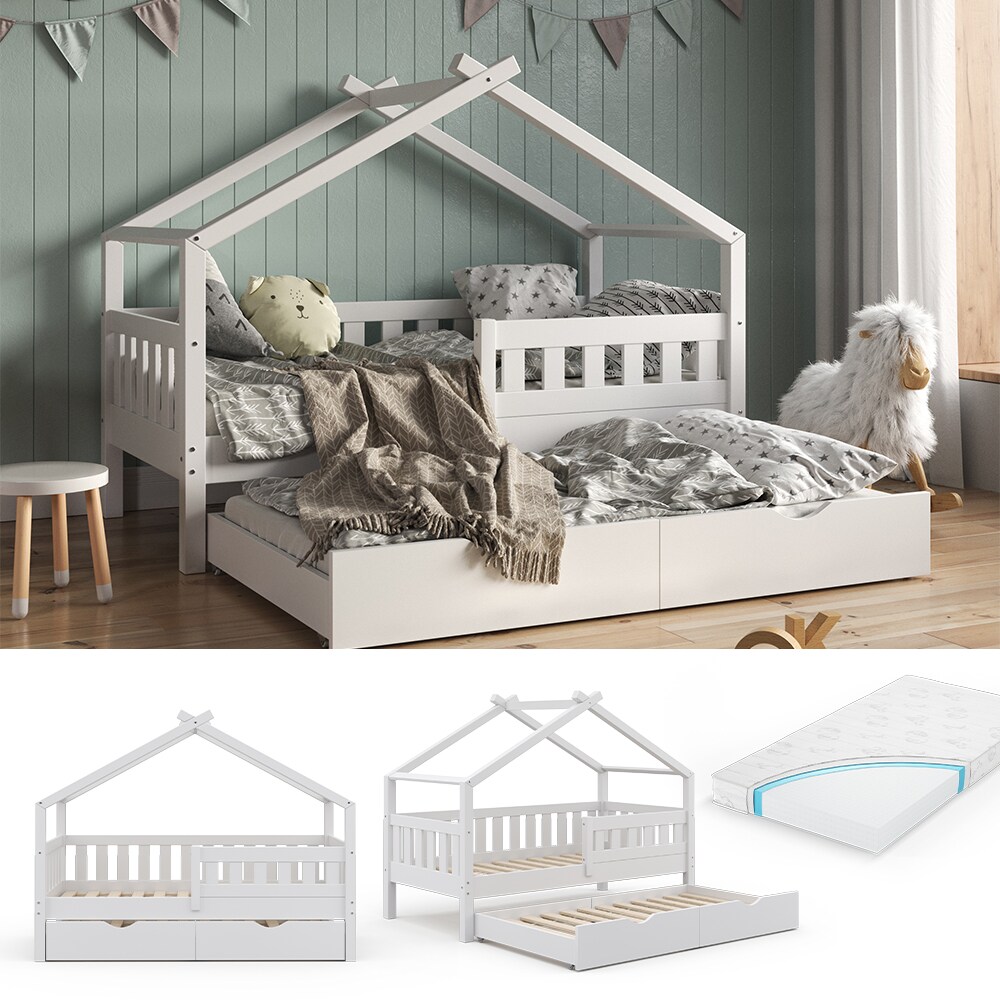 VitaliSpa Design Kinderbett 160x80 Babybett Hausbett Gästebett Matratze weiß