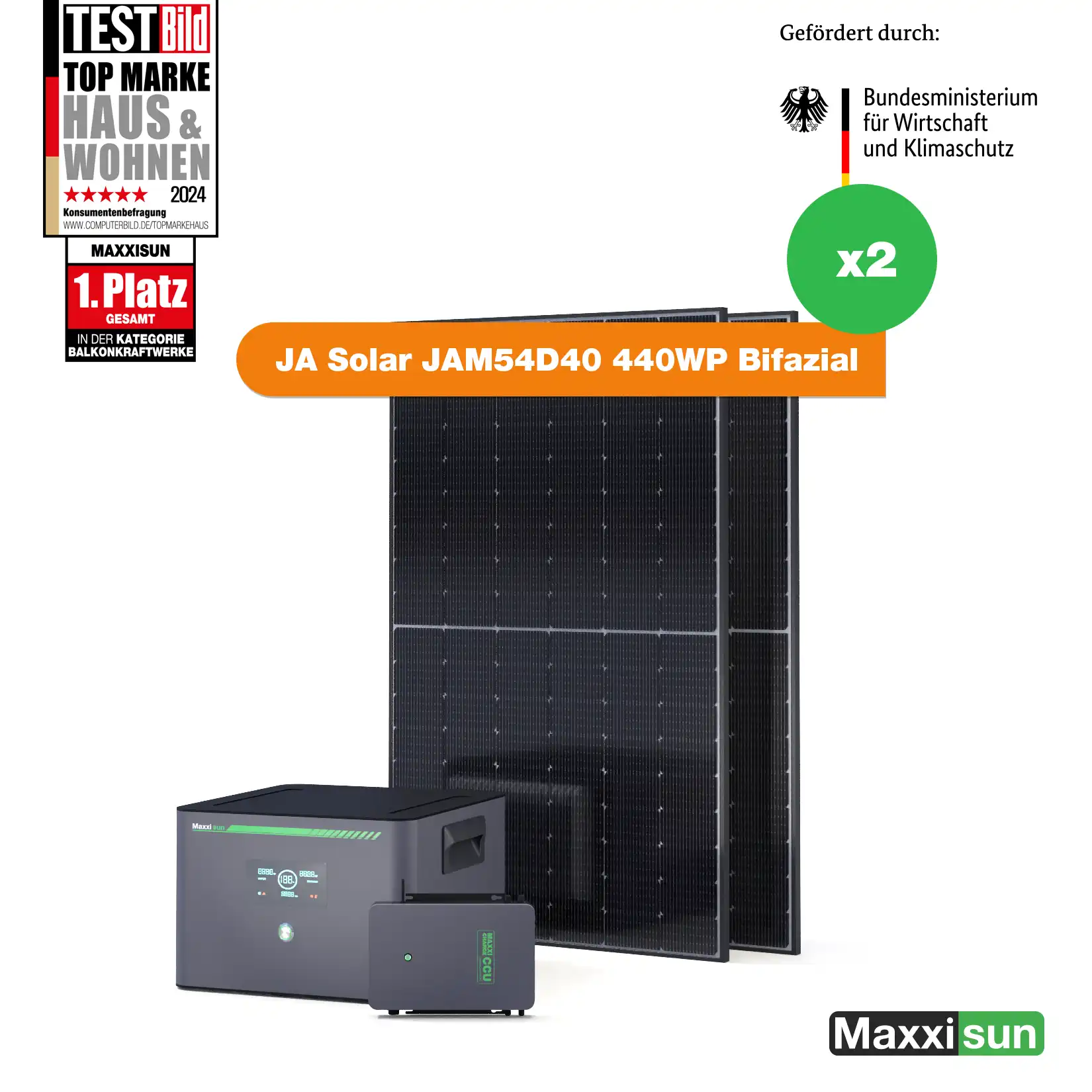 Maxxicharge Komplettset 880Wp | Maxxicharge 1.5 | Ohne Montagesystem | Steckersolarkonform