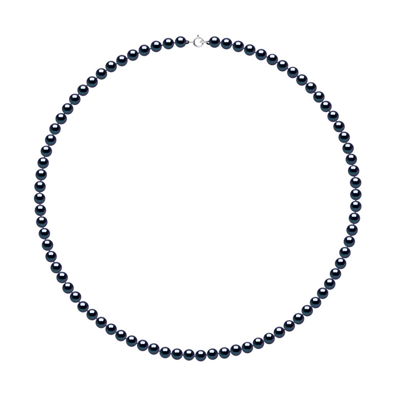 Collier Rang de Perles d'Eau Douce Noires 5-6 mm Fermoir Argent 925