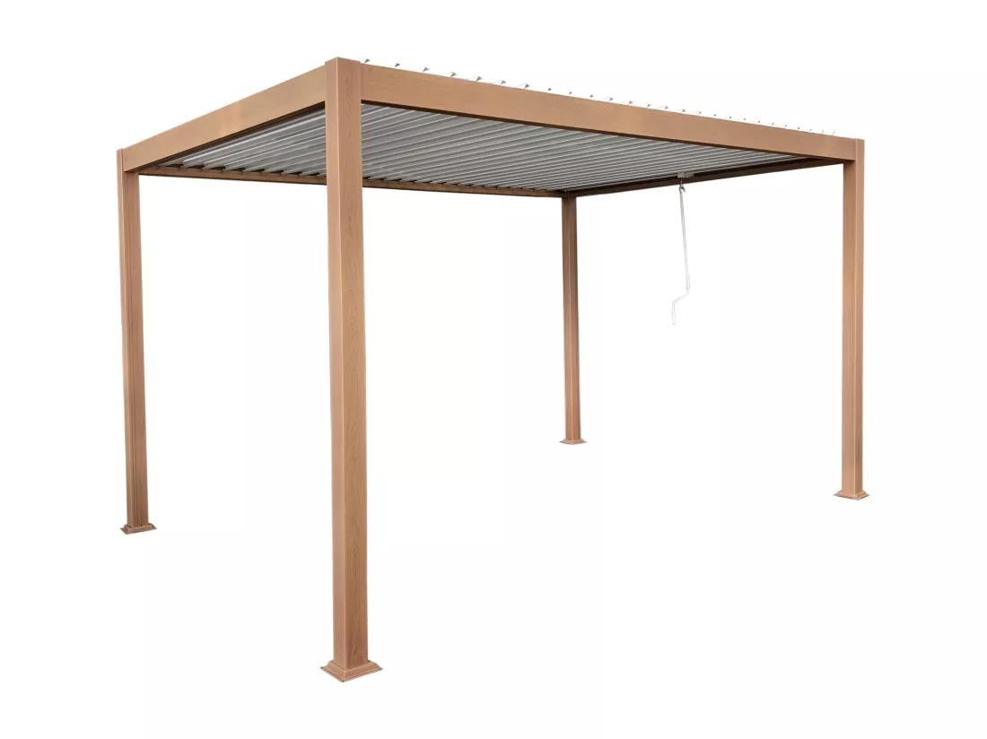 Pergola bioclimatique autoportante en aluminium avec lames orientables - 12 m² - coloris naturel foncé - AMALFI
