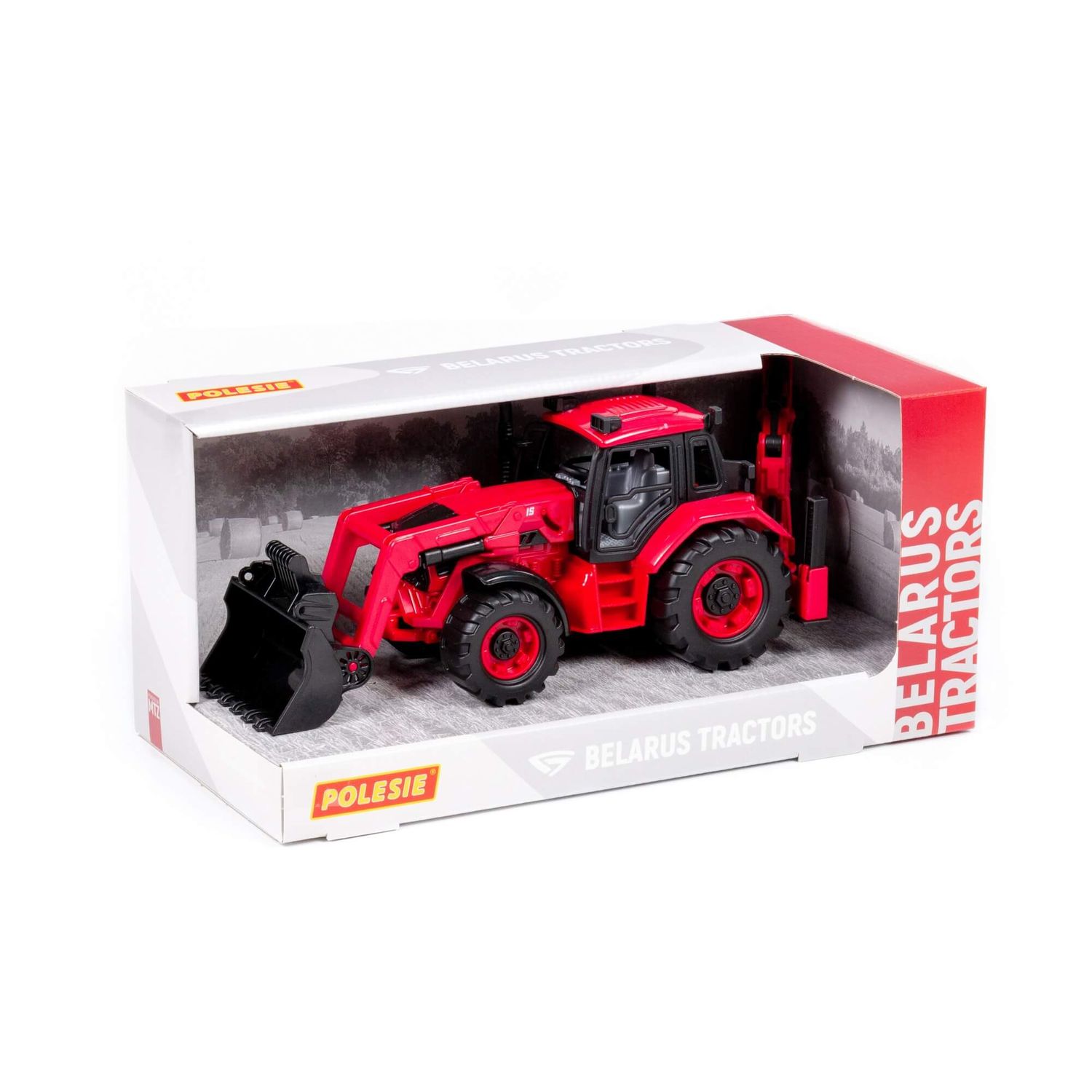 Polesie Spielzeug Radlader Bagger 91857 Frontschaufel Heckbagger Schwungantrieb rot