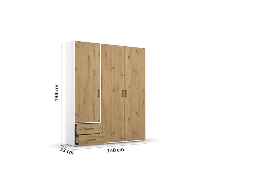 Drehtürenschrank Absetzung: Weiß 140 cm 3 Stück