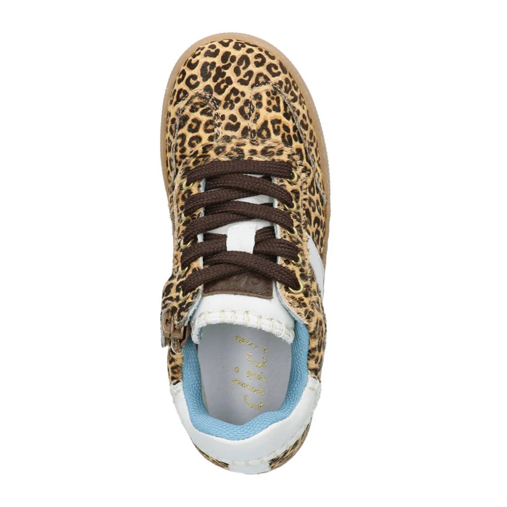 Clic! suède sneakers met panterprint beige/zwart
