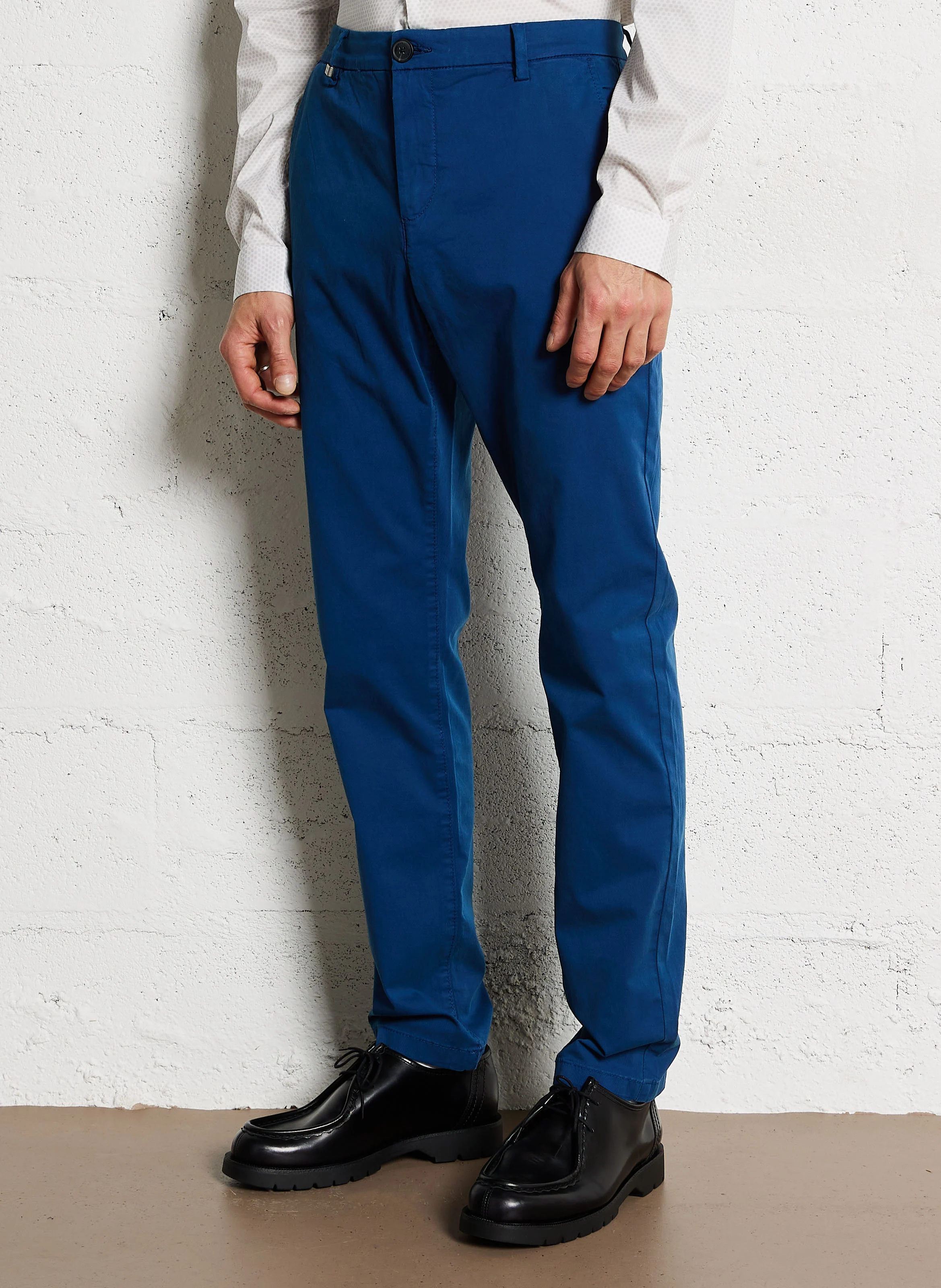 Pantalon slim en coton mélangé | Bleu