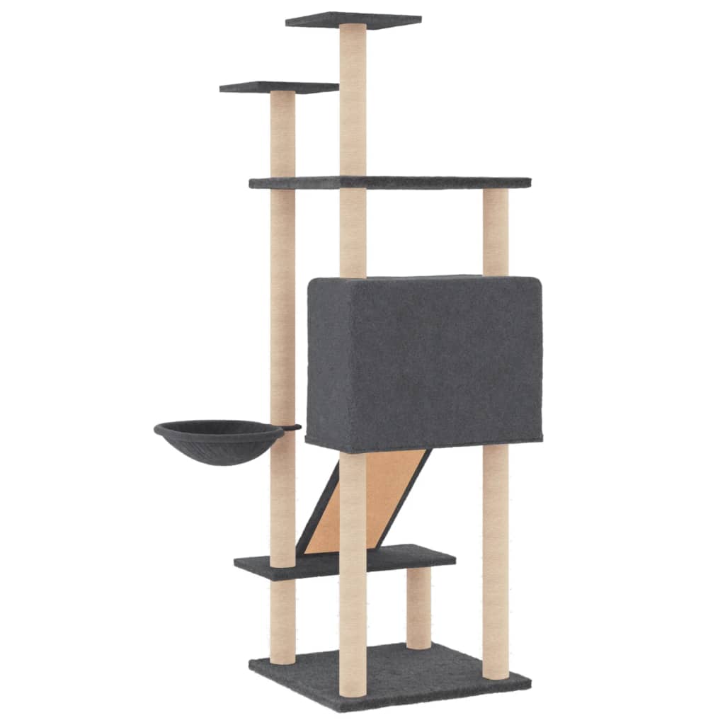 Arranhador para gatos vidaXL com hastes de sisal cinza escuro, 153 cm