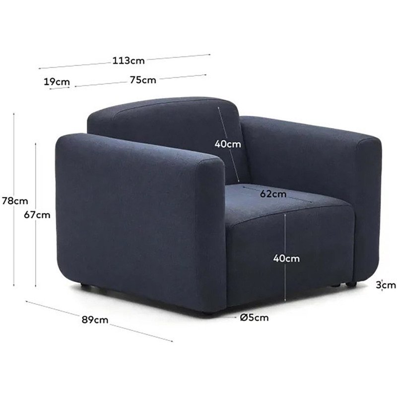 Fauteuil modulable Neom tissu bleu - 1 place avec accoudoirs