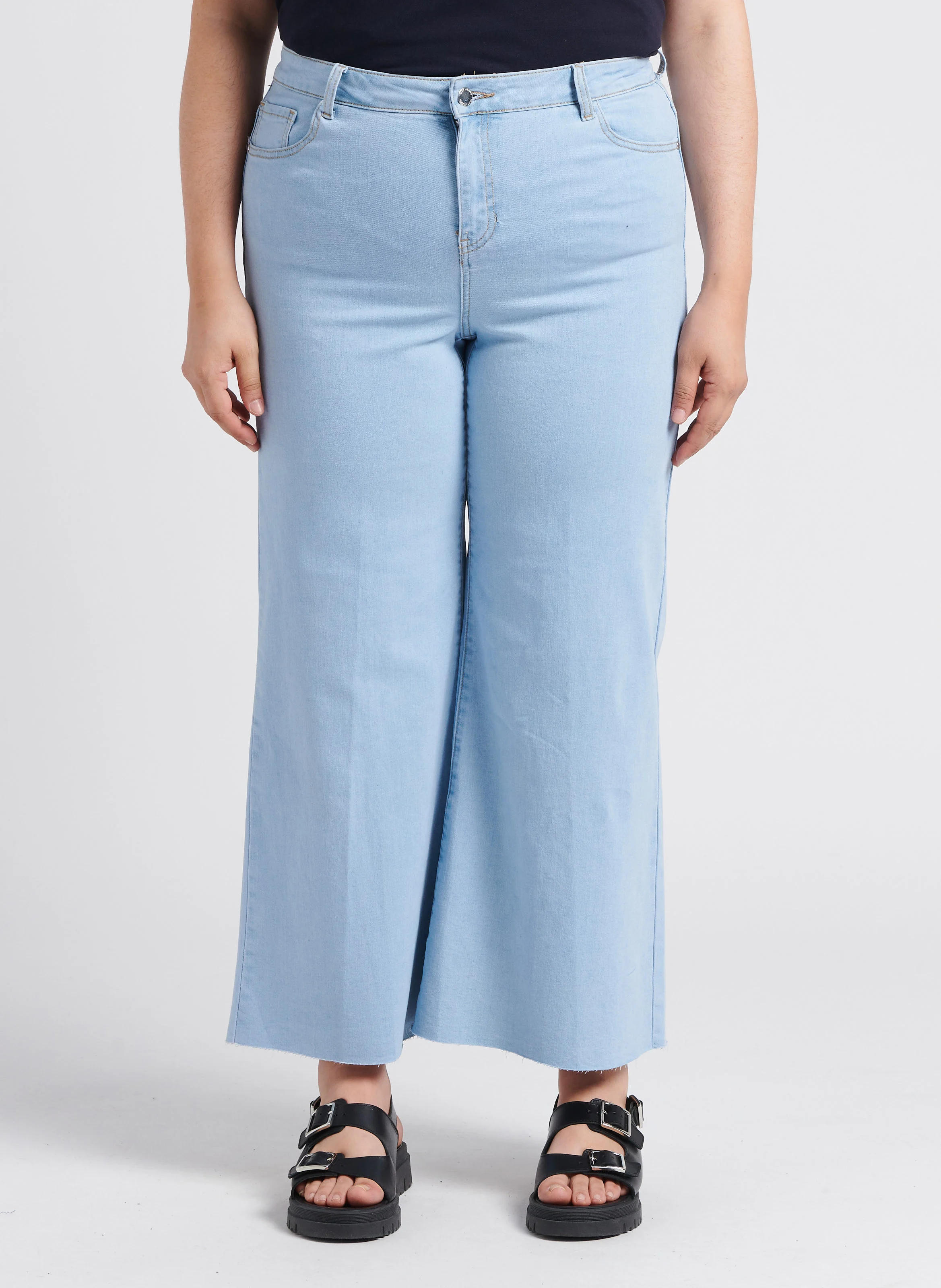 Jean taille haute à fentes en coton mélangé | Jean brut