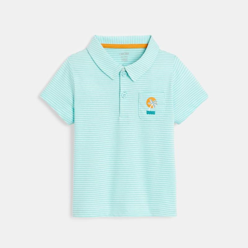 Polo fines rayures palmier poche bleu bébé garçon Bleu