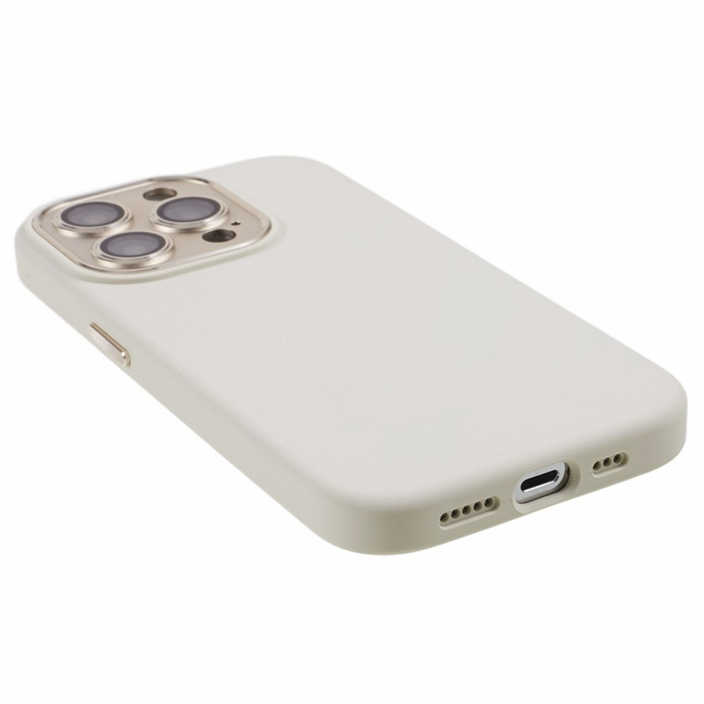 iPhone 15 Pro Max Silikon Hardcase Hülle mit Alu Kamerarahmen - Weiss