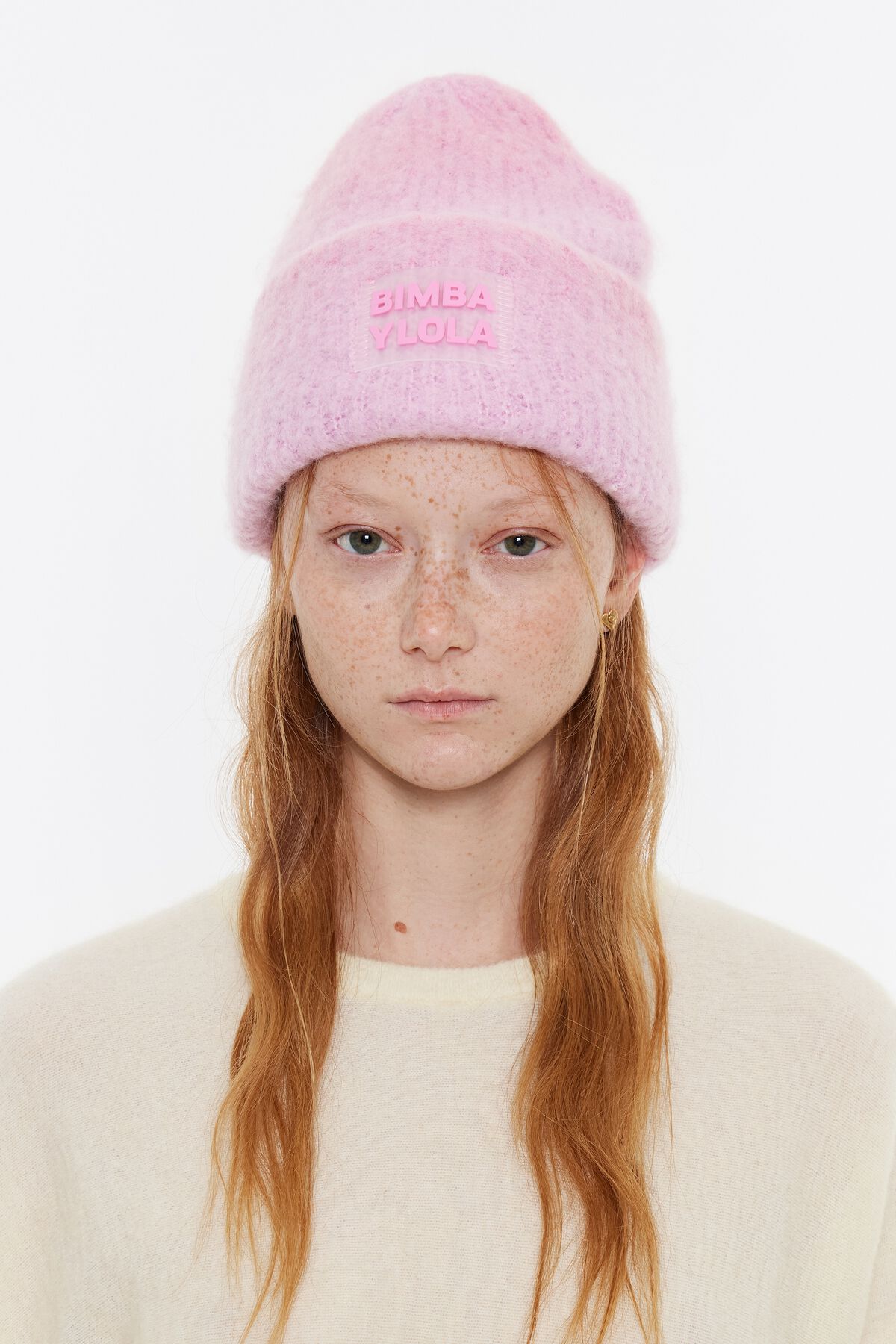 Gorro de tricô rosa degradê