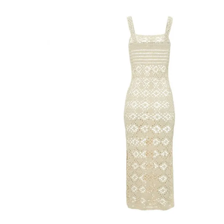 She Made Me Robe Midi Edith Crochet | Ivoire