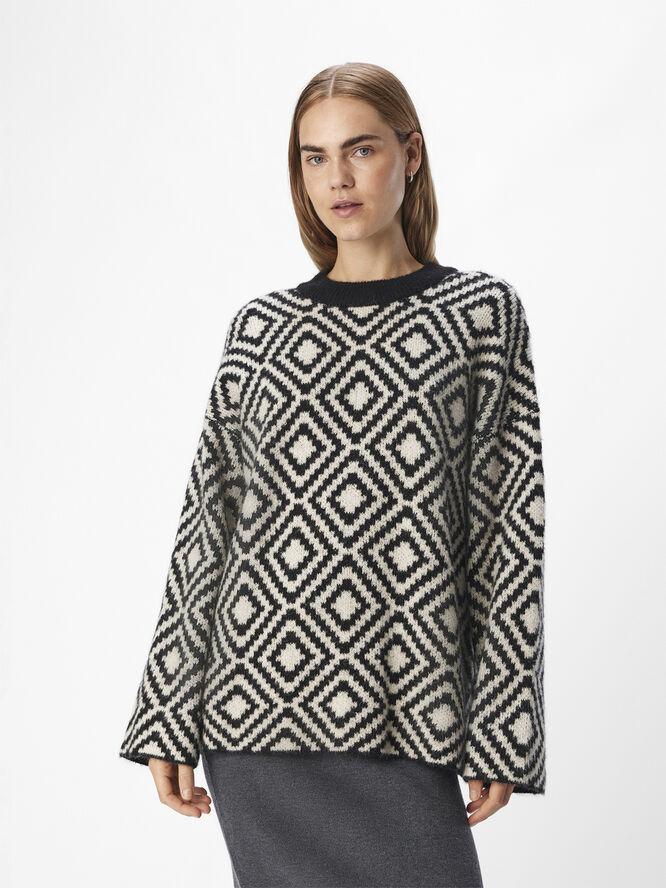 Object OBJDIANA LO L/S KNIT PULLOVER NOOS Black/sandshell multi col