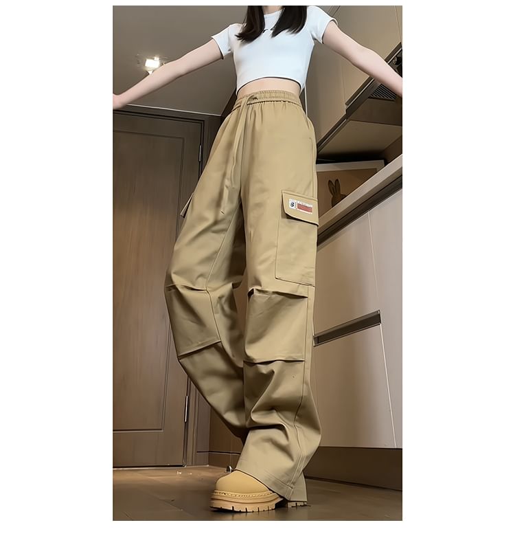 Kimeya - Hoge taille, effen, wijde cargobroek