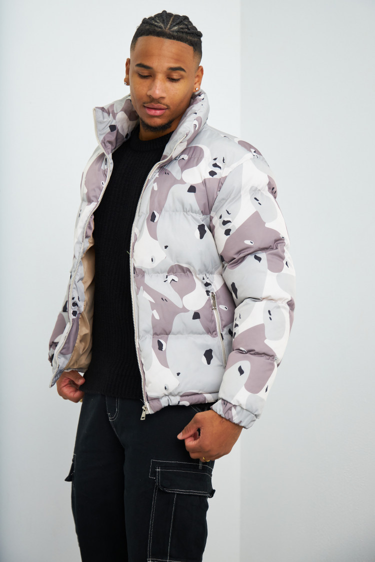 Doudoune beige et gris camouflage