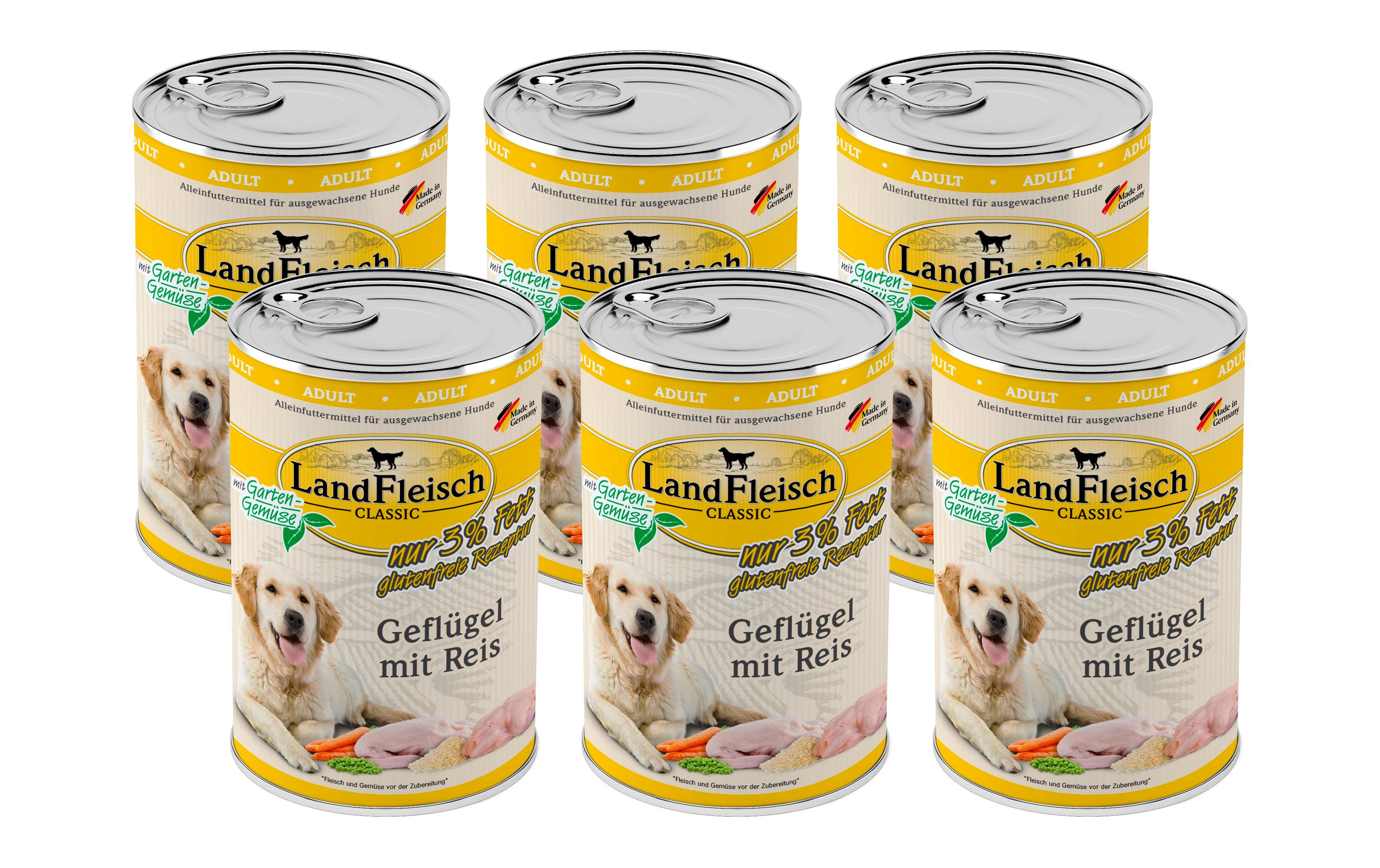 Nassfutter Classic Geflügel mit Reis, 6 x 400 gHochwertiges Nassfutter für ausgewachsene Hunde