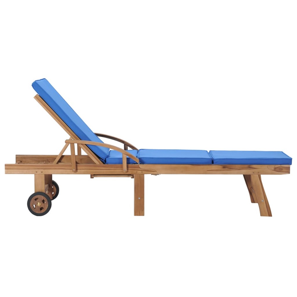Lot de 2 transats chaise longue bain de soleil lit de jardin terrasse meuble d'extérieur avec coussins bois de teck solide bl