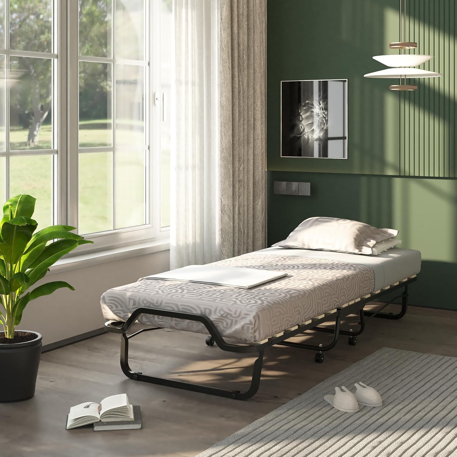 Soluko - | Klappbett mit Matratze und Staubkissen INKLUSIVE + kostenloses Kopfkissen, Stabiler Rahmen und 4 schwenkbare Rollen, 100% Made IN Italy