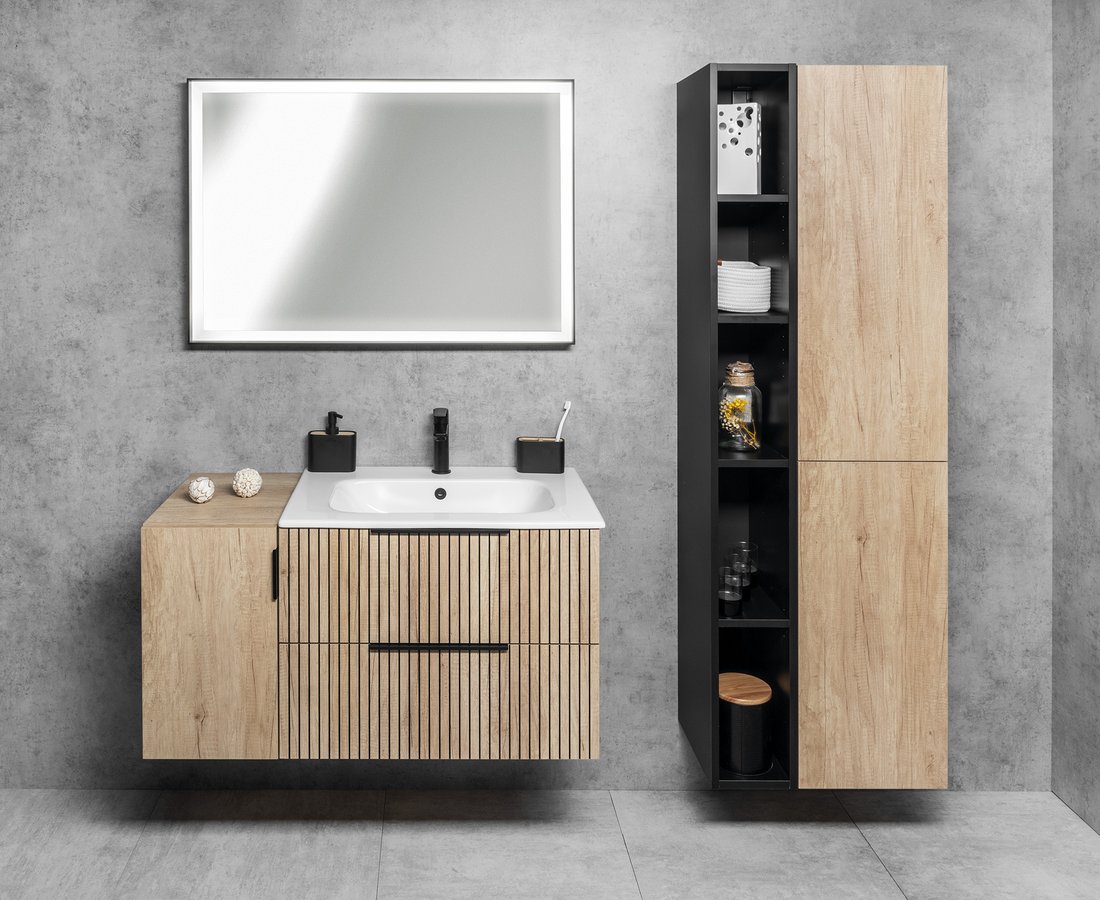 Sapho Cirasa Compact wastafel onderkast met ribbelfront 78x39x54cm eiken