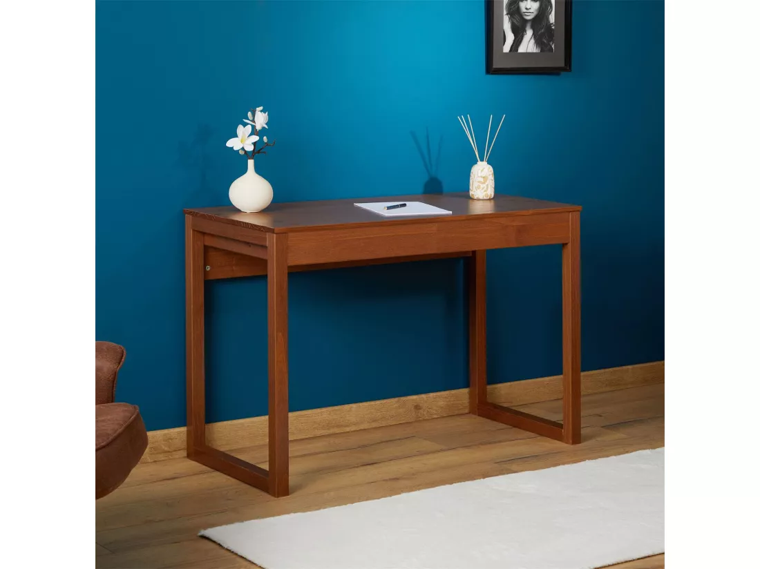 Bureau en bois avec 2 tiroirs NOAH, design scandinave, en pin massif coloris brun foncé
