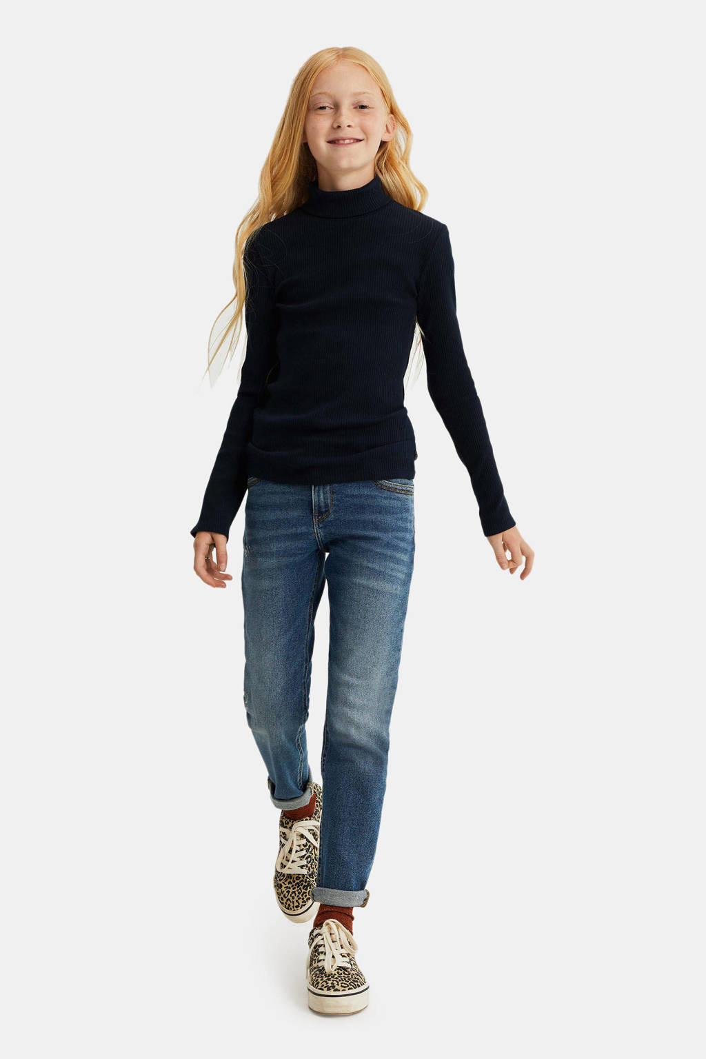 WE Fashion ribgebreide longsleeve donkerblauw
