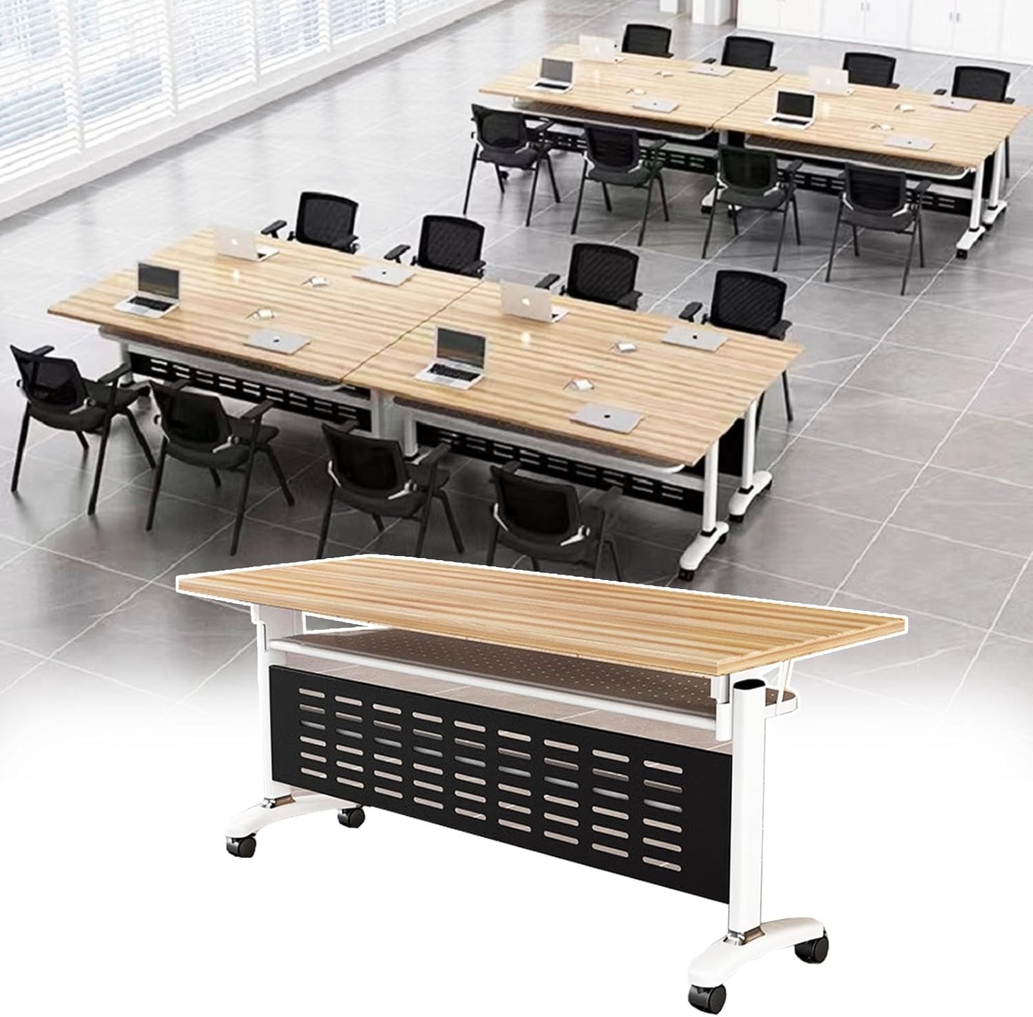 Zusammenklappbarer mobiler Konferenztisch – 120 cm großer klappbarer Schreibtisch für Büro und Klassenzimmer, großer stilvoller Konferenztisch aus Holz für Unternehmenstraining, vielseitige