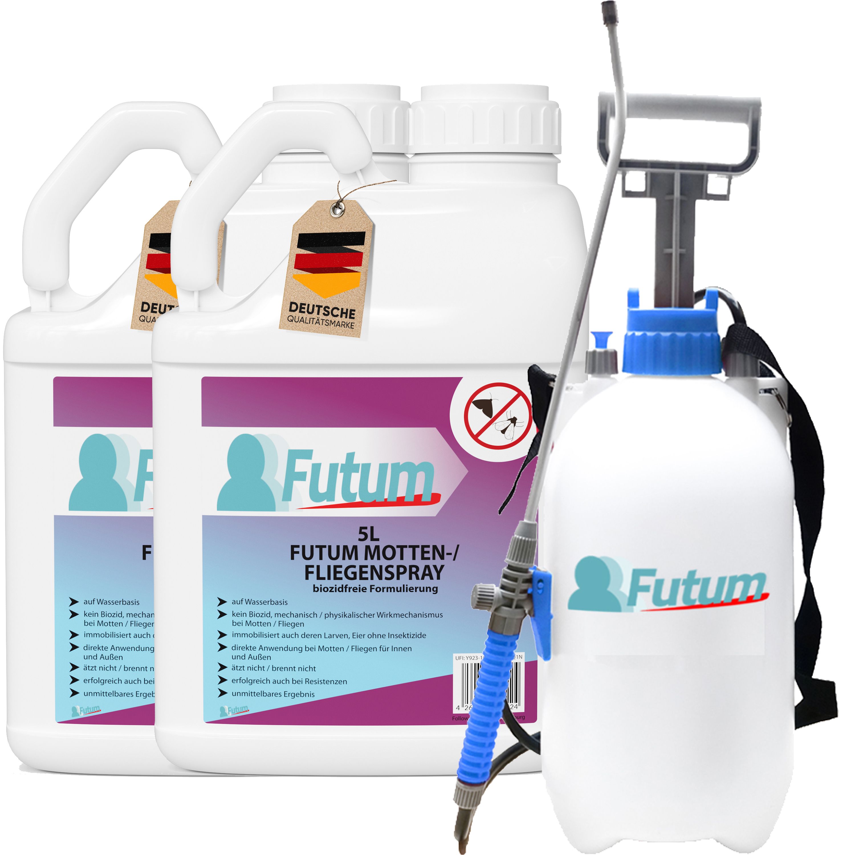 FUTUM 2x5L Motten- / Fliegenspray + 5L Sprüher
