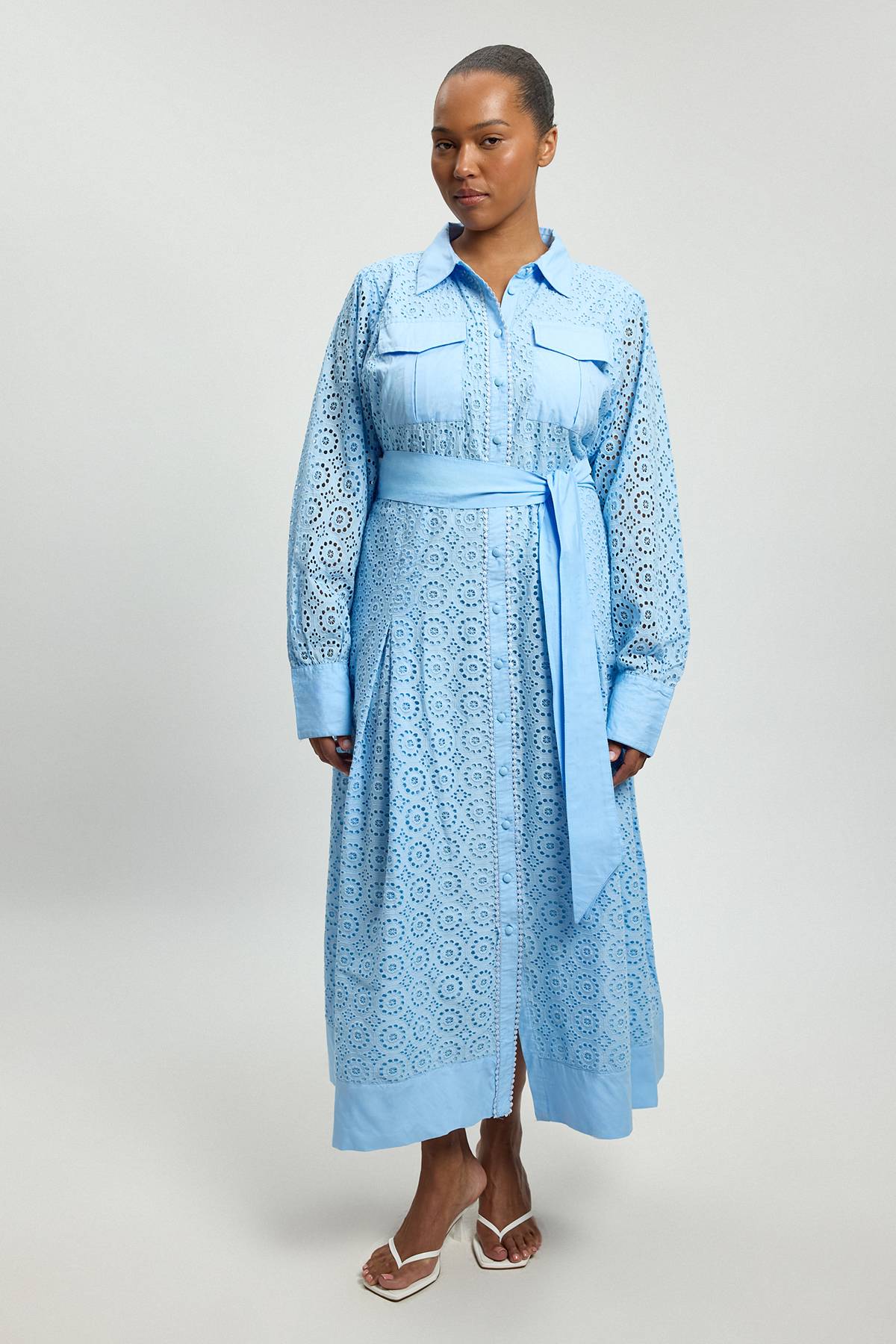 KarenMillen Robe Chemise Ceinturée En Coton Broderie Anglaise Grande Taille