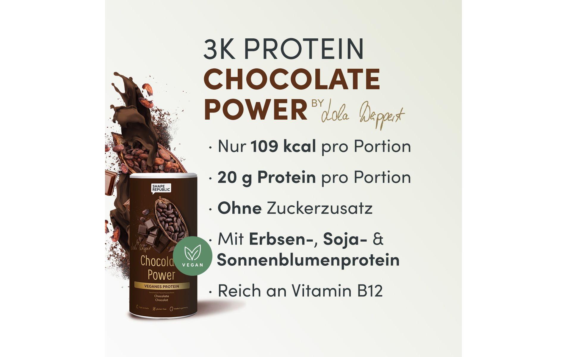 3K Protein vegan Schokolade 420 gVeganes Proteinpulver mit Süssungsmitteln und Schokoladengeschmack